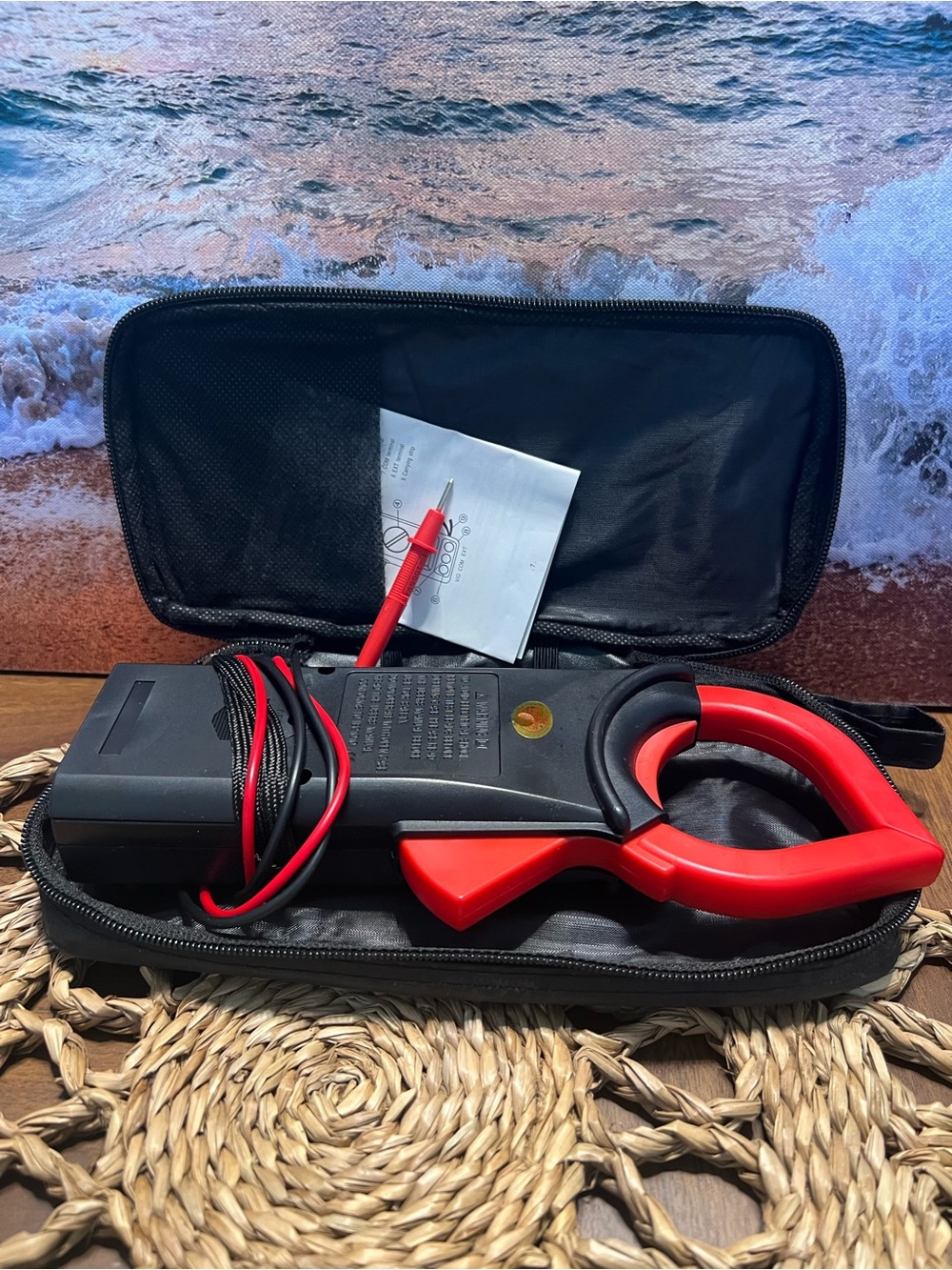 Red and Black Clamp Meter Multimeter with Carrying Case